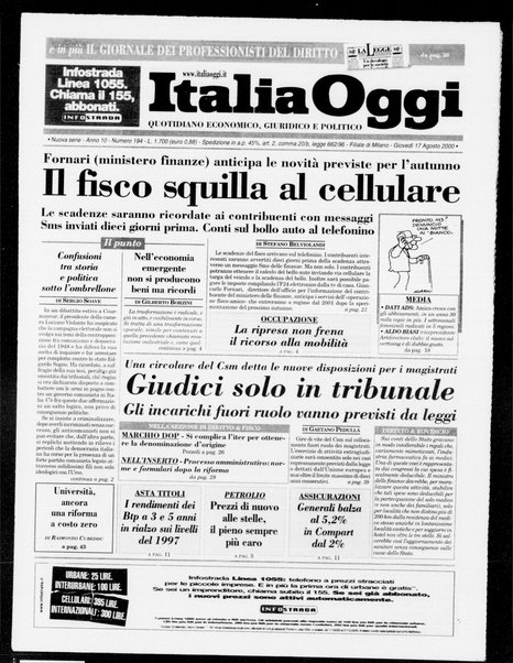 Italia oggi : quotidiano di economia finanza e politica